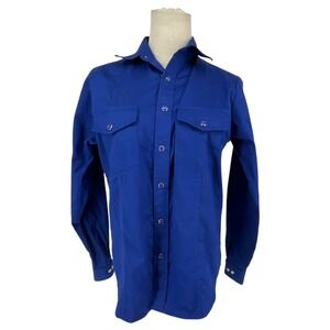 Western Express Blue Pearl Snap Long Sleeve Cotton Shirt Womens XL Cowgirl Rodeo